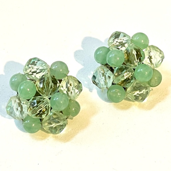 Jewelry - Rare Vintage 50s Jadeite Glass Clip-On Earrings